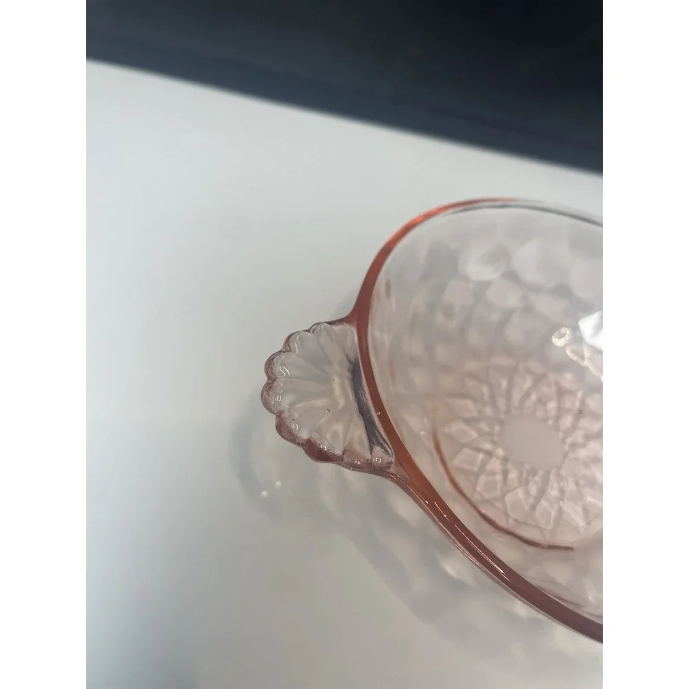 Pink Rose Depression Glass Handles Fruit Dessert Snack Bowls Set‎ Of 12 Scallop